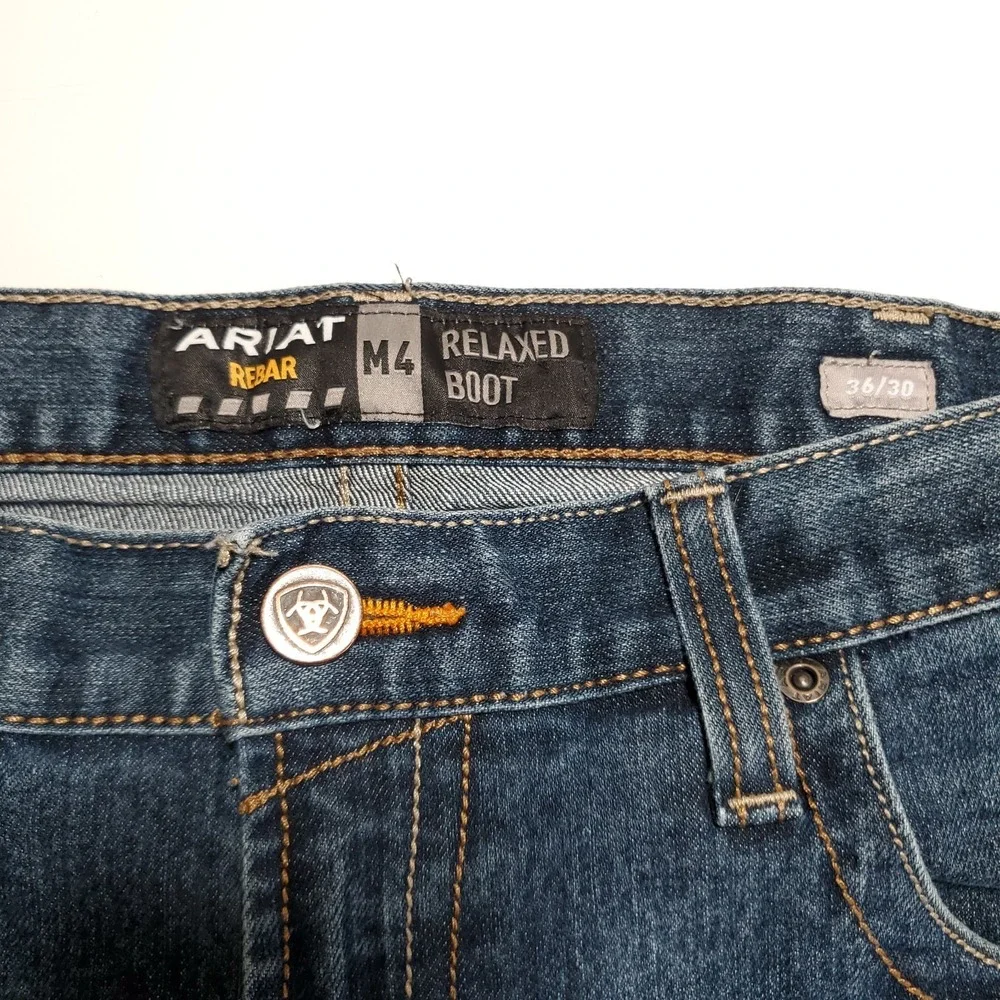 Ariat Rebar M4 Relaxed Boot Jeans Mens 36x30/28 Blue Workwear Denim - Picture 3 of 7